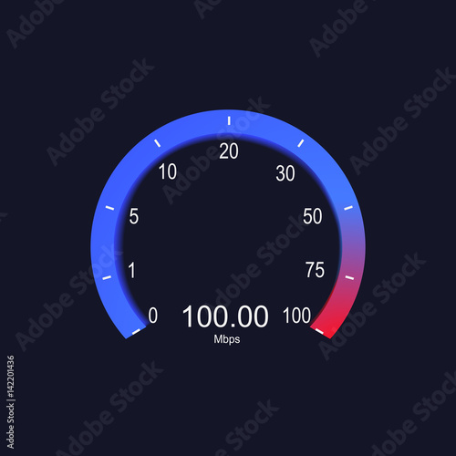 Internet digital speed meter. Vector illustration on blue background. Speed test.