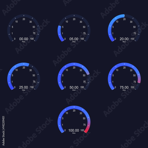 Internet digital speed meter. Vector illustration on blue background. Speed test.