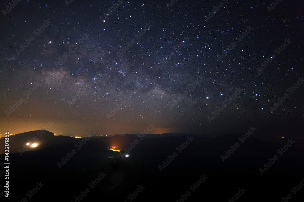 Milky Way Galaxy at Doi inthanon Chiang mai, Thailand.Long exposure photograph.With grain