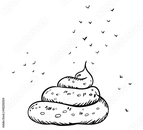 heap of poop with fly insect drawing