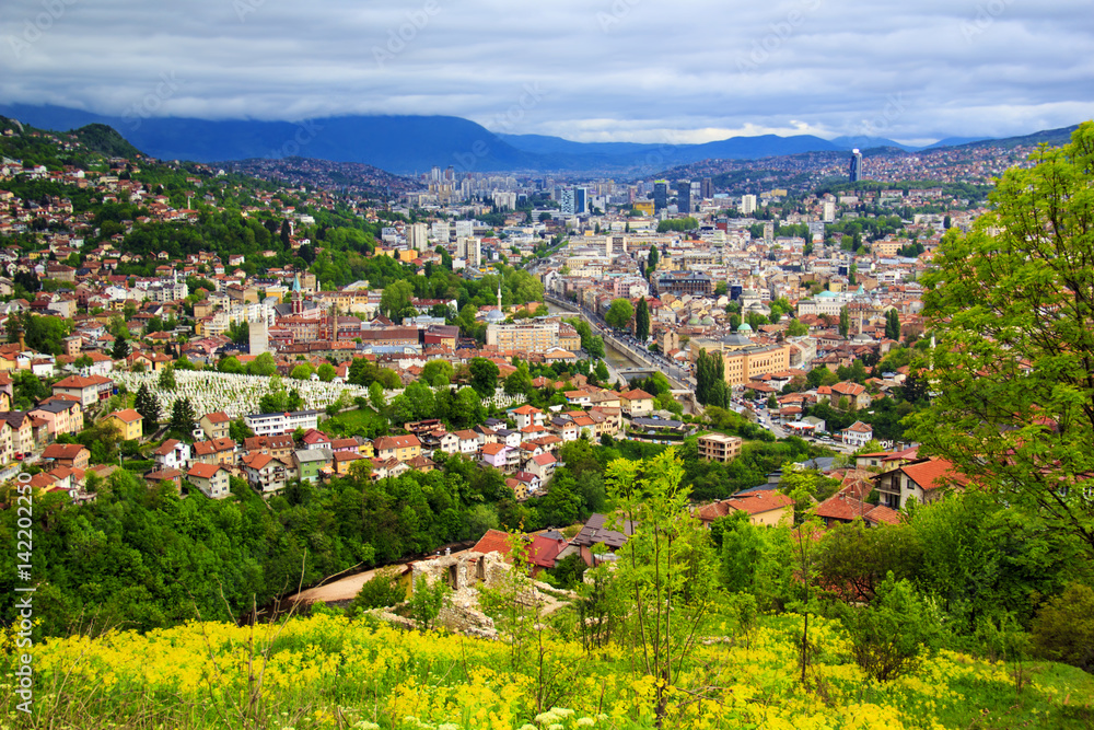 Beautiful view of the city of Sarajevo, Bosnia and Herzegovina, on a sunny day