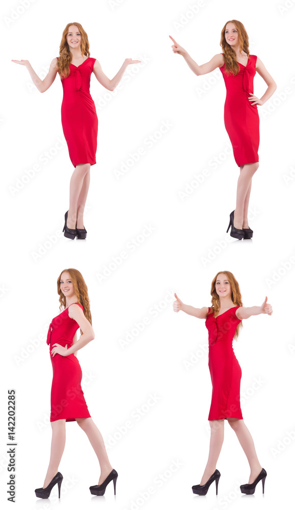 Pretty young girl in red dress isolated on white Pretty young girl in red dress isolated on white