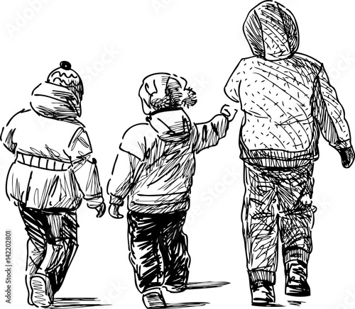 sketch of the kids on a stroll
