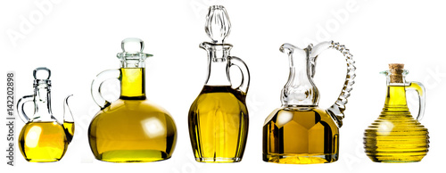 The different bottles with olive oil