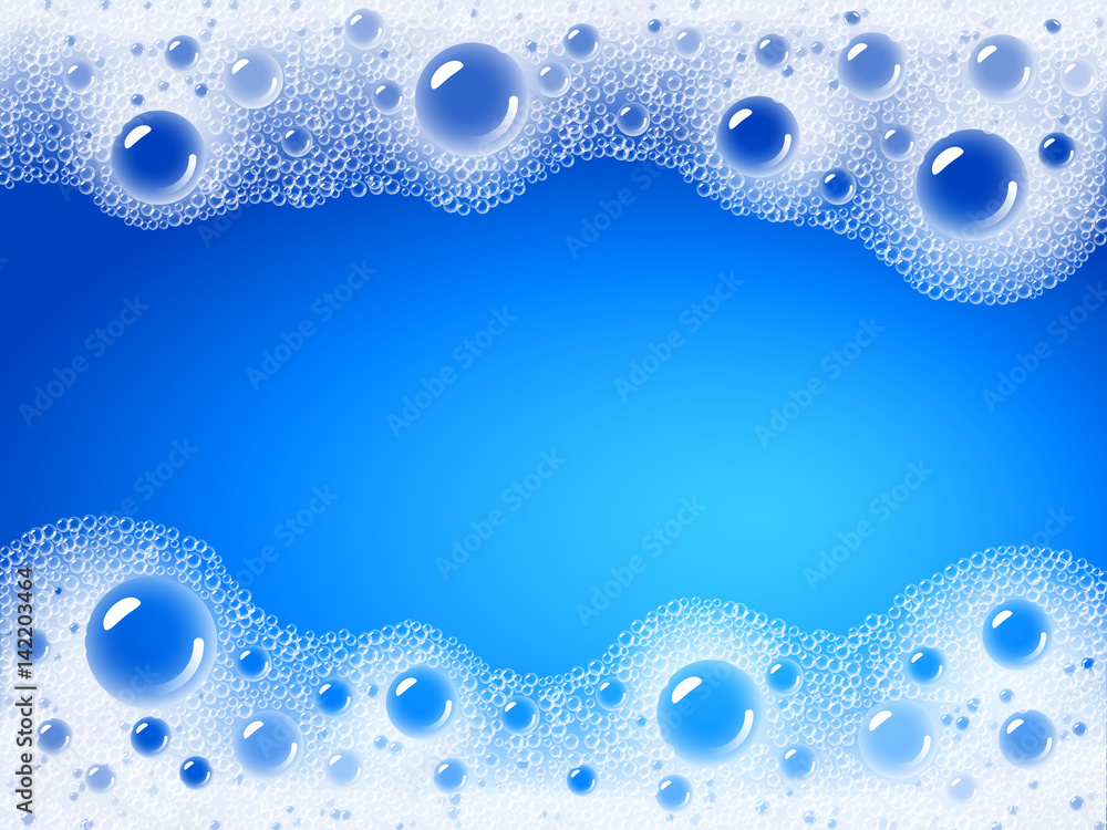 Soap foam overlying on the background of a blue water color - obrazy, fototapety, plakaty 