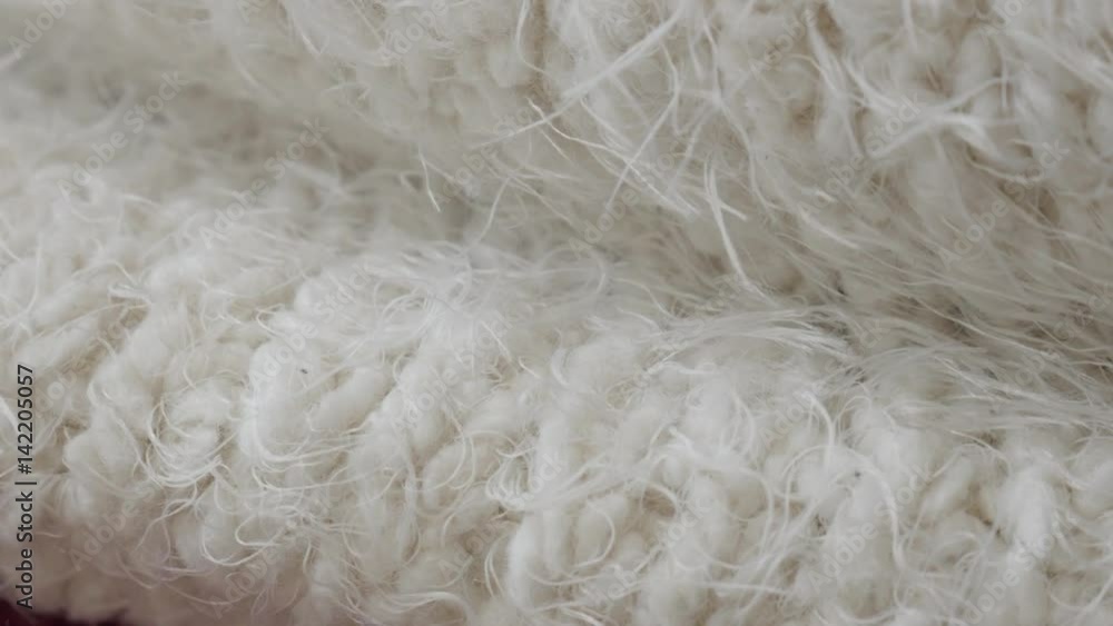 Shallow DOF white scarf material fibers 4K 2160p 30fps UltraHD tilting footage - Slow tilt on surface of winter clothing 3840X2160 UHD video Shallow DOF white scarf material fibers 4K 2160p 30fps UltraHD tilting footage - Slow tilt on surface of winter clothing 3840X2160 UHD video