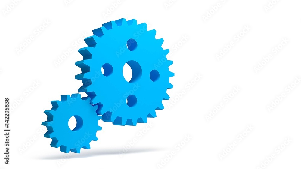 Two blue gears team work, help for use in presentations, education manuals, design, etc. 3D
