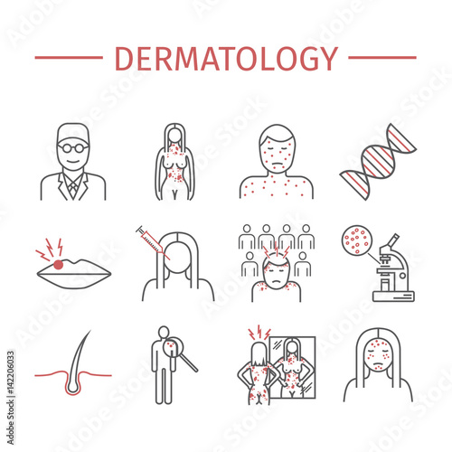 Dermatology. Line icons set.