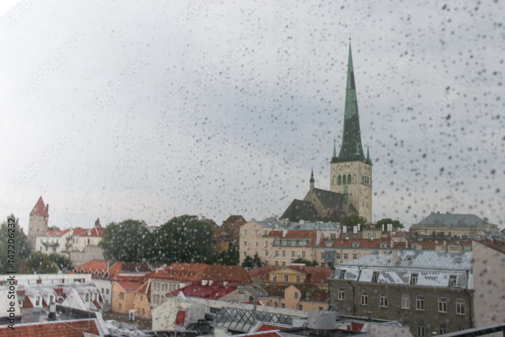 Fototapeta premium Scenic summer beautiful aerial skyline panorama of the Old Town in Tallinn, Estonia