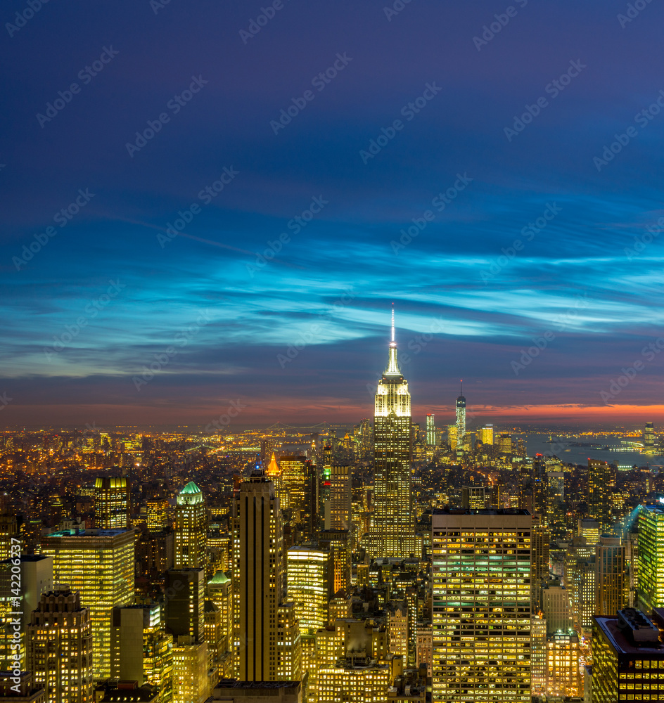 View of New York Manhattan during sunset hours