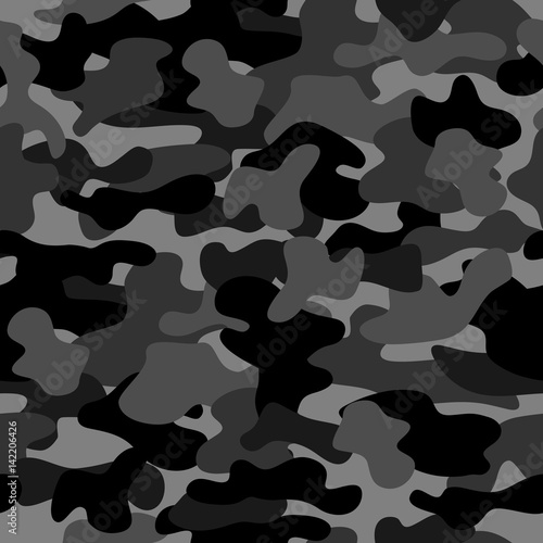 Camouflage seamless pattern in a black, grey and light grey colors.