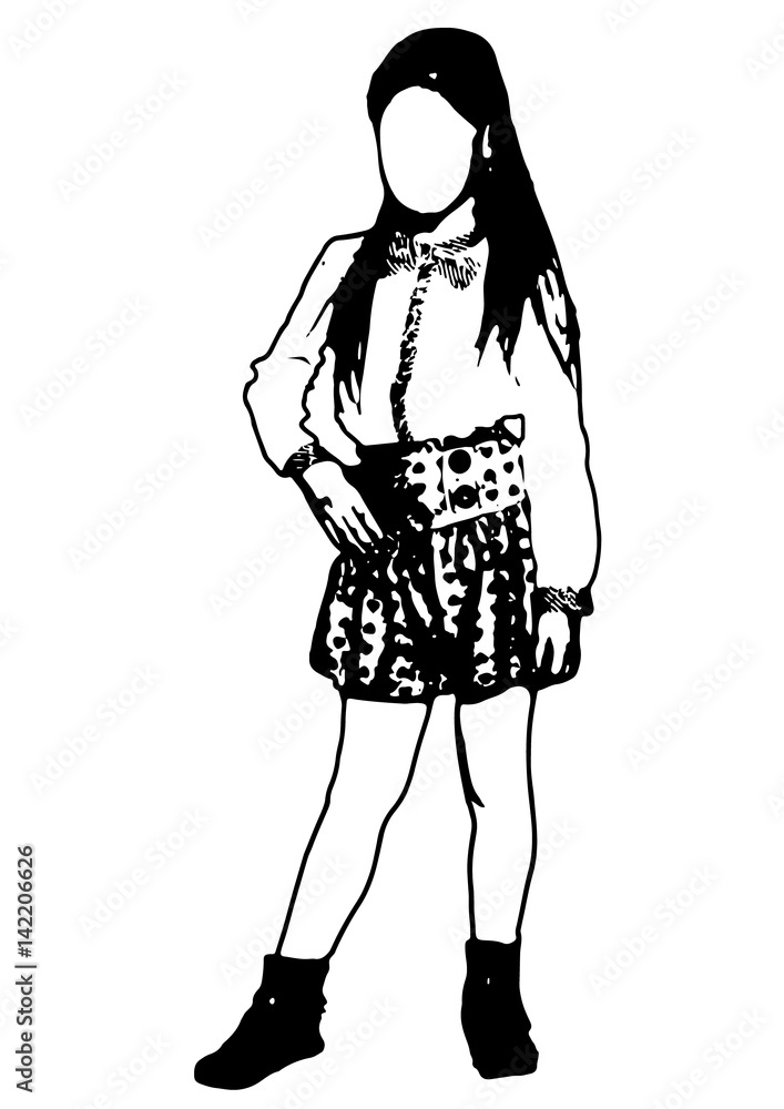 Silhouette of little girl posing in dress vector Stock Vector | Adobe Stock