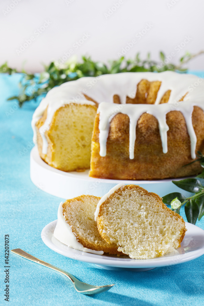 Two slices of homemade glazed easter cake Two slices of homemade glazed easter cake