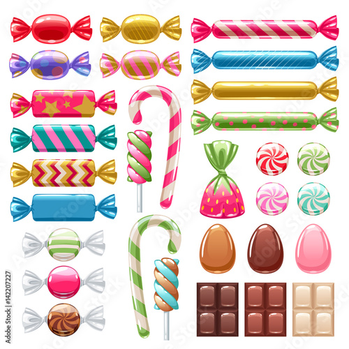 Set of different sweets. Assorted candies.