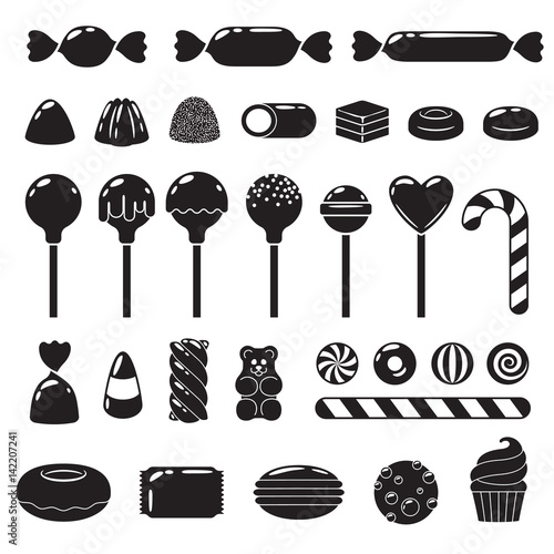 Set of different sweets. Assorted candies.