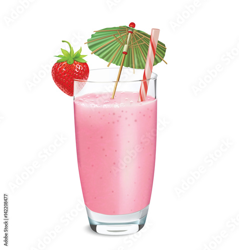 Strawberry smoothie or milkshake. Vector illustration