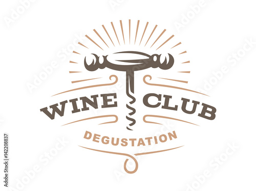 Wine corkscrew logo - vector illustration, emblem design on white background