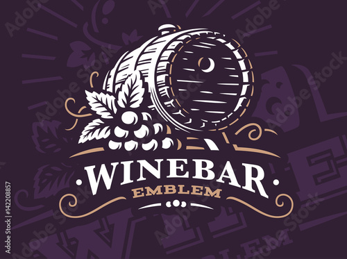 Wine barrel logo - vector illustration, emblem design on dark background