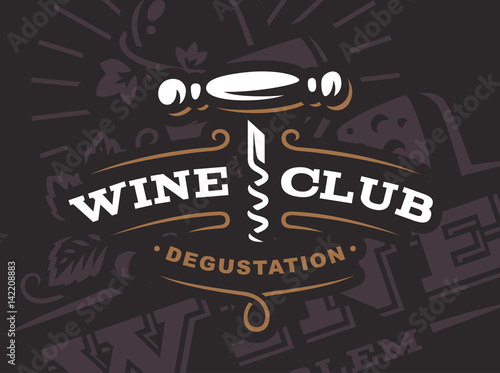 Wine corkscrew logo - vector illustration, emblem design on dark background