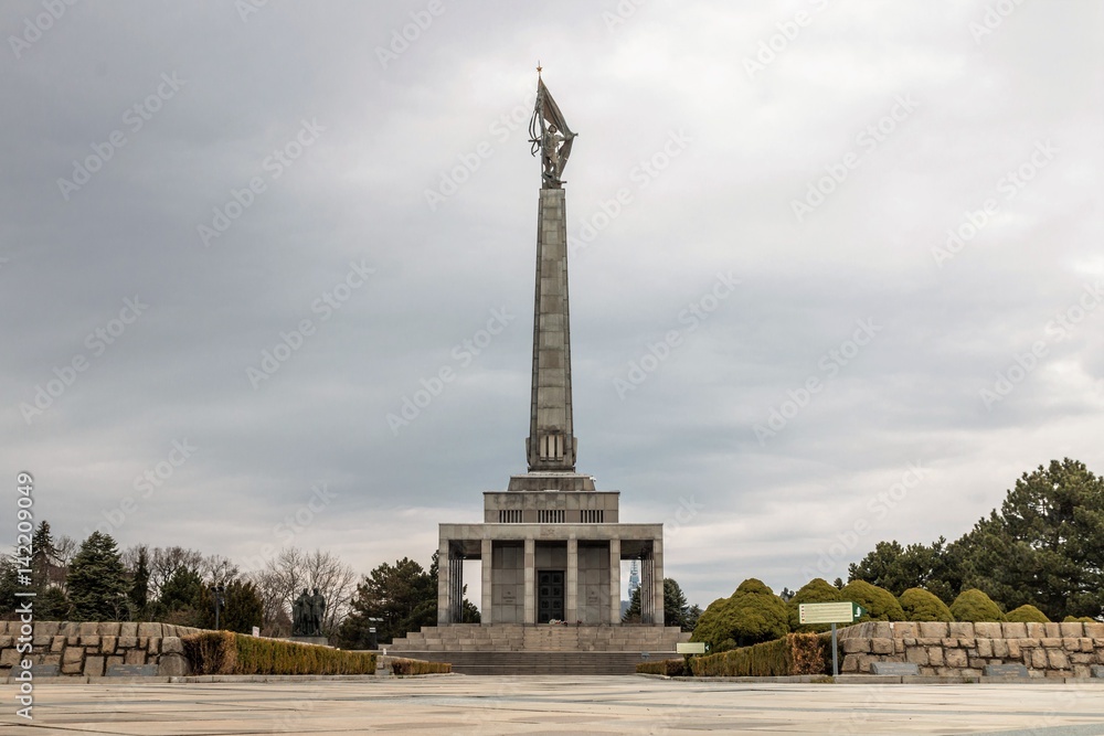 Bratislava, Slovakia - March 19, 2017: Slavin, the Monument to the Soviet soldier (Memorial Slavin), a memorial to world war II, the war 1941-1945, a Soviet soldier, cemetery