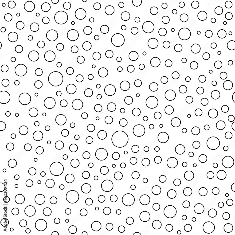 Seamless vector background with random black bubbles. Abstract ornament. Dotted abstract pattern
