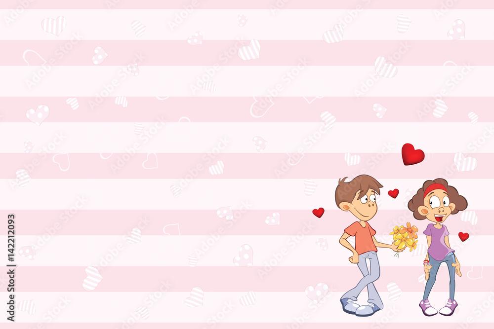 Valentine's card with a Cute Guy and Girl in Love. Illustration Valentine's card with a Cute Guy and Girl in Love. Illustration