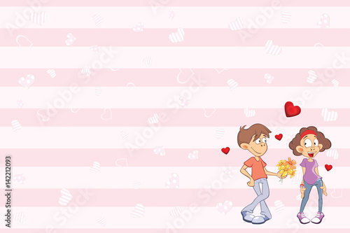 Valentine's card with a Cute Guy and Girl in Love. Illustration