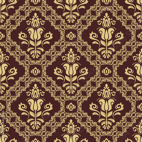 Damask vector classic pattern. Seamless abstract background with golden elements. Orient background