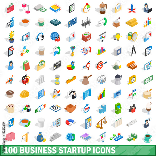 100 business startup icons set, isometric 3d style