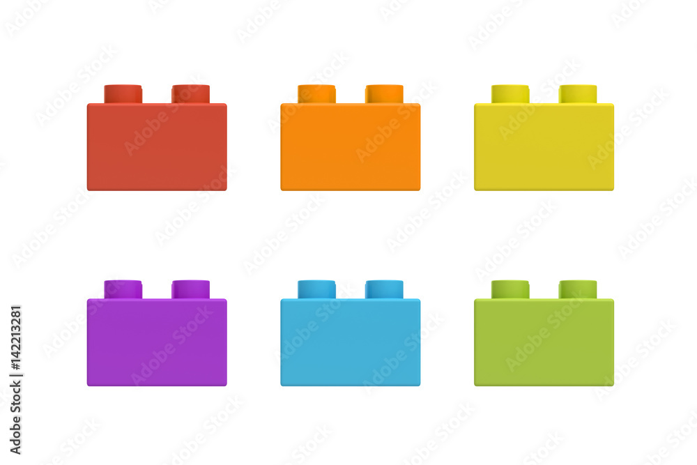 3d rendering of six multicolored toy blocks isolated on white background. 3d rendering of six multicolored toy blocks isolated on white background.