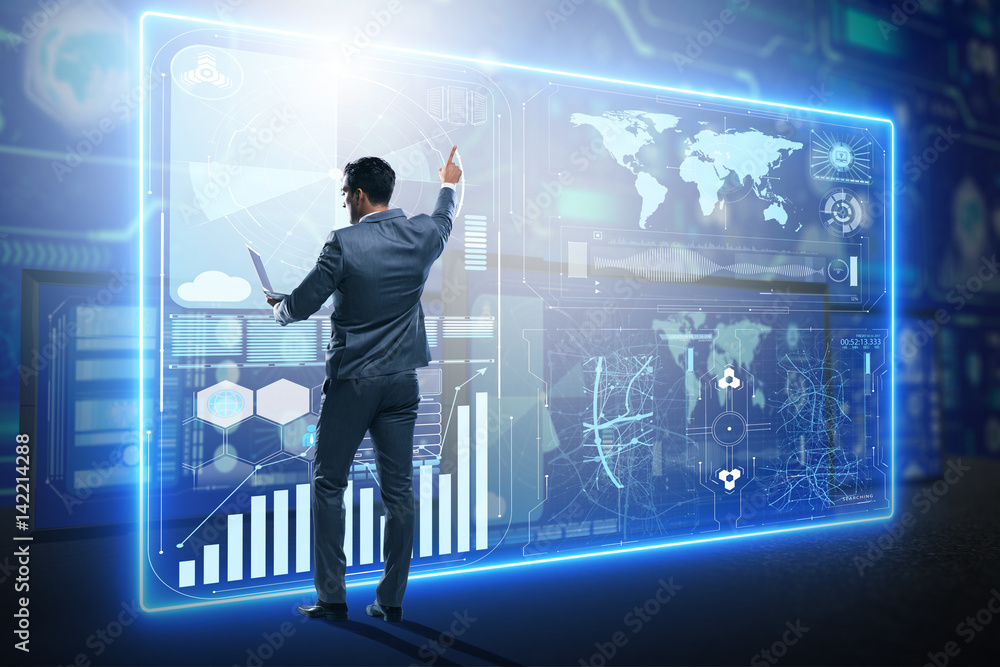 Businessman searching for big data Businessman searching for big data