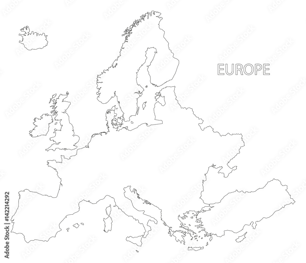 Europe outline silhouette map illustration in black and white Stock