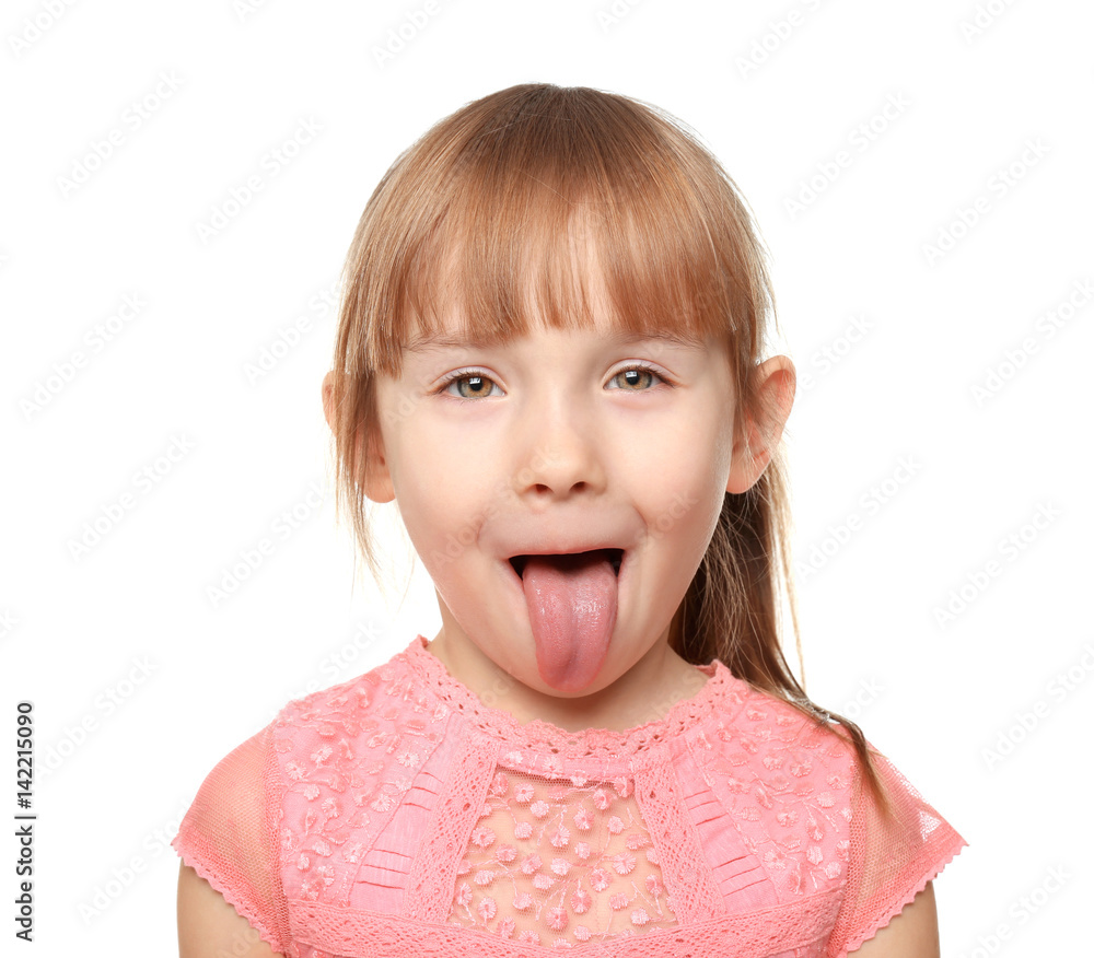 Cute little girl on white background