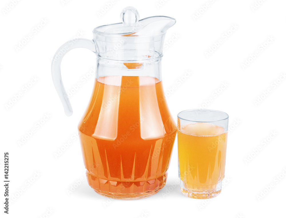Jug and glass of orange juice isolated on white background Jug and glass of orange juice isolated on white background