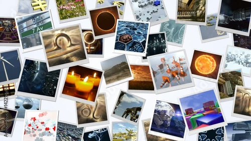 Animated photo cards image wall. 3D rendering. 4K