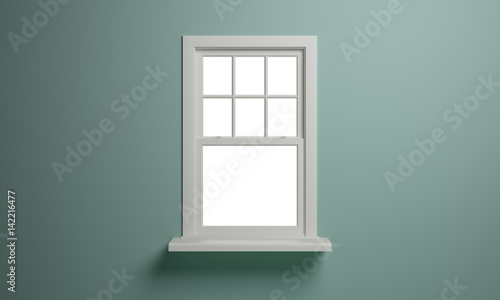 Vintage blank open window inside room. 3d illustration