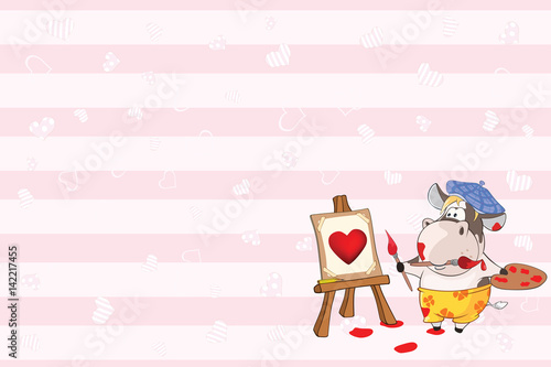 Valentine's card with Cute Cow Painter Illustration