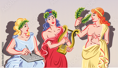 Three of the nine classical Muses.
The muse of literature, the muse of music and the muse of the theater