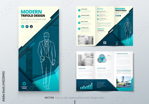 Tri fold brochure design. DL Corporate business template for try fold brochure or flyer. Layout with modern elements and abstract background. Creative concept folded flyer or brochure.