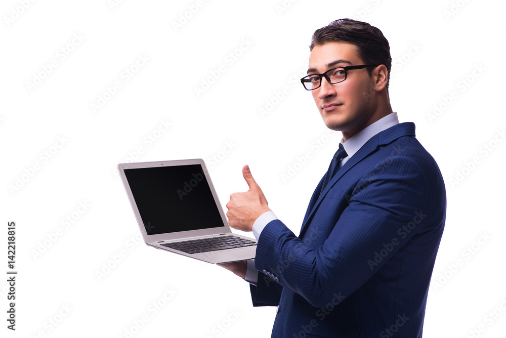 Businessman with laptop isolated on white Businessman with laptop isolated on white