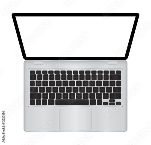 Laptop vector illustration with blank screen isolated on white background, white aluminium body . The upper view . Vector Illustration. Eps10.