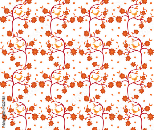 Seamless birds and flowers pattern