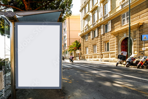 Blank billboard on bus stop, mock-up template.