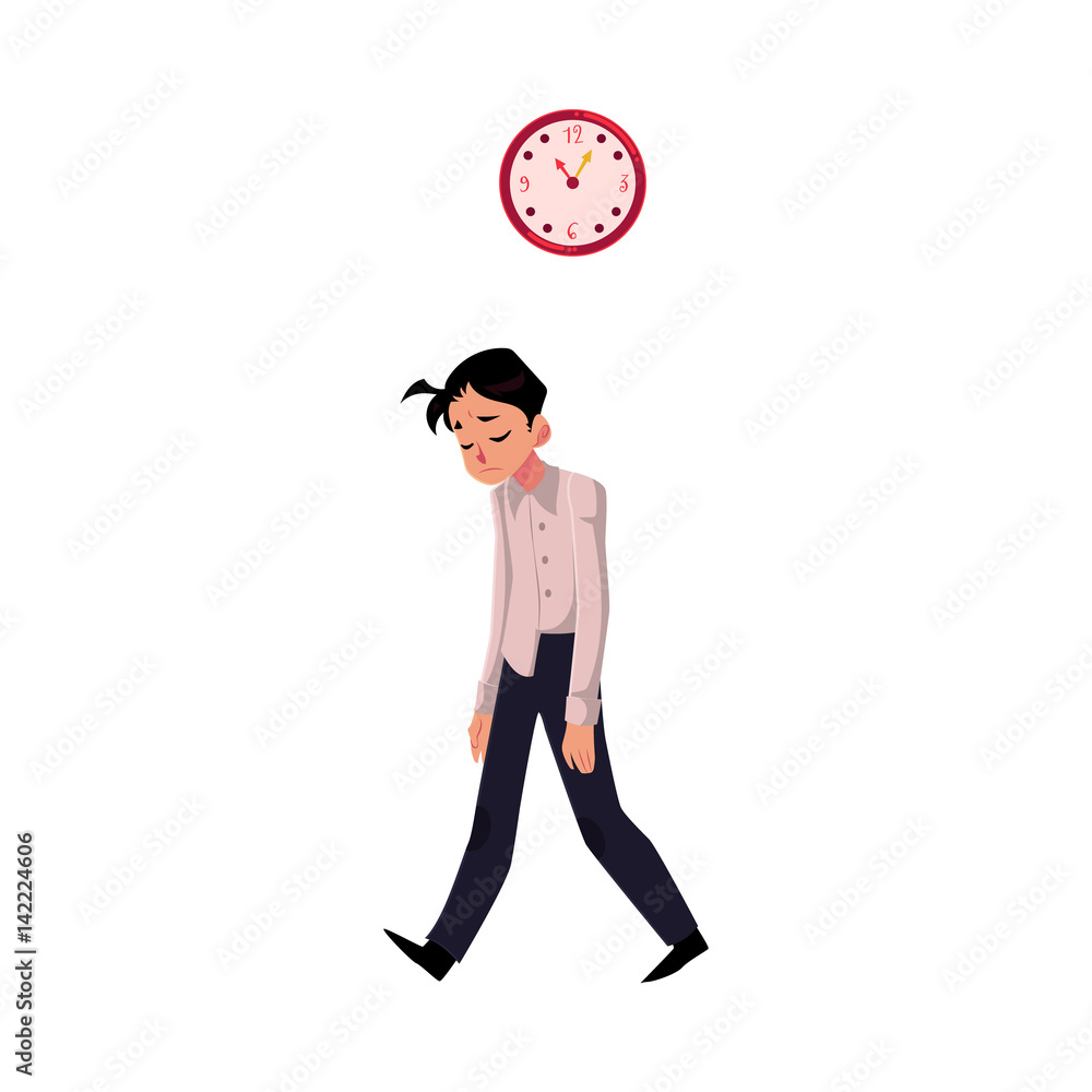 Young tired, upset, exhausted businessman feeling a mess, dragging feet home after hard working day, cartoon vector illustration isolated on white background. Businessman, employee sad, upset, tired Stock Vector | Adobe Stock Young tired, upset, exhausted businessman feeling a mess, dragging feet home after hard working day, cartoon vector illustration isolated on white background. Businessman, employee sad, upset, tired Stock Vector | Adobe Stock