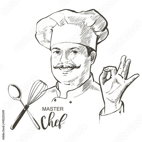 Chef cook vector line sketch hand-drawn illustration