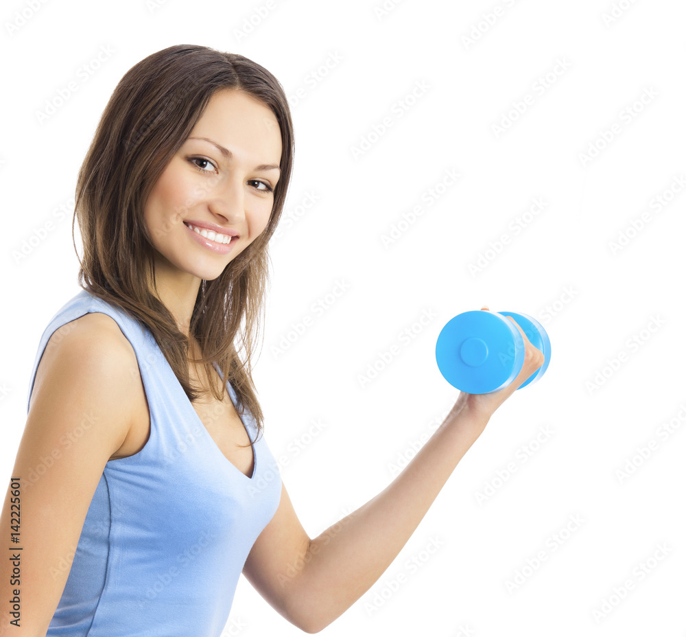 Woman with dumbbell, isolated Woman with dumbbell, isolated