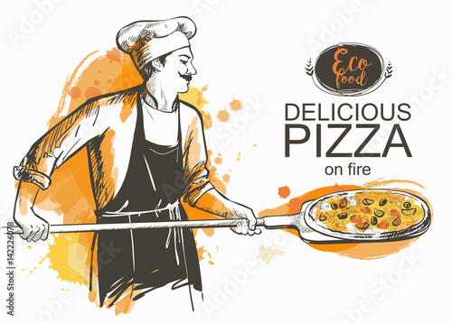 pizza ready to bake in the oven vector illustration