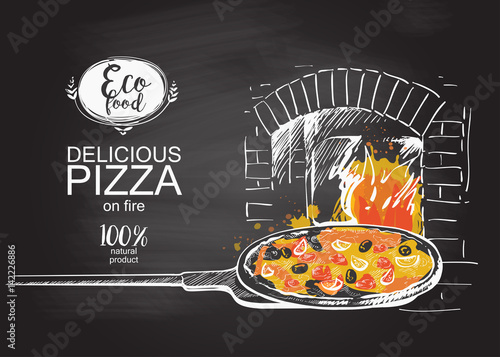 pizza ready to bake in the oven vector illustration