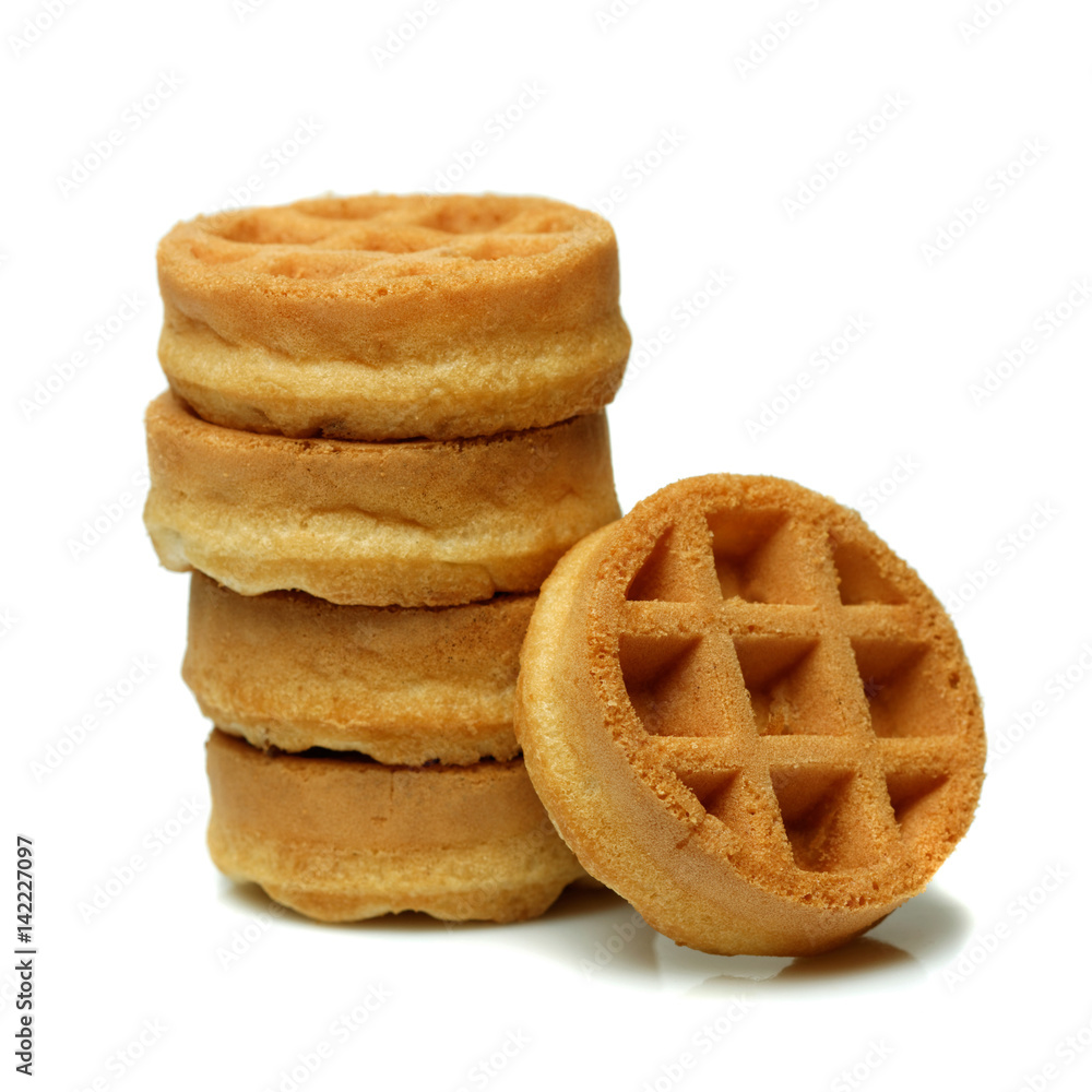 Set of circle mini waffels. Isolated on white background Set of circle mini waffels. Isolated on white background