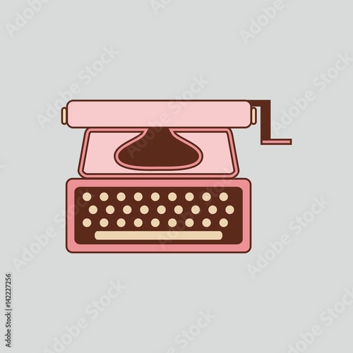 Pink typewriter. Isolated retro equipment for writers and journalists.